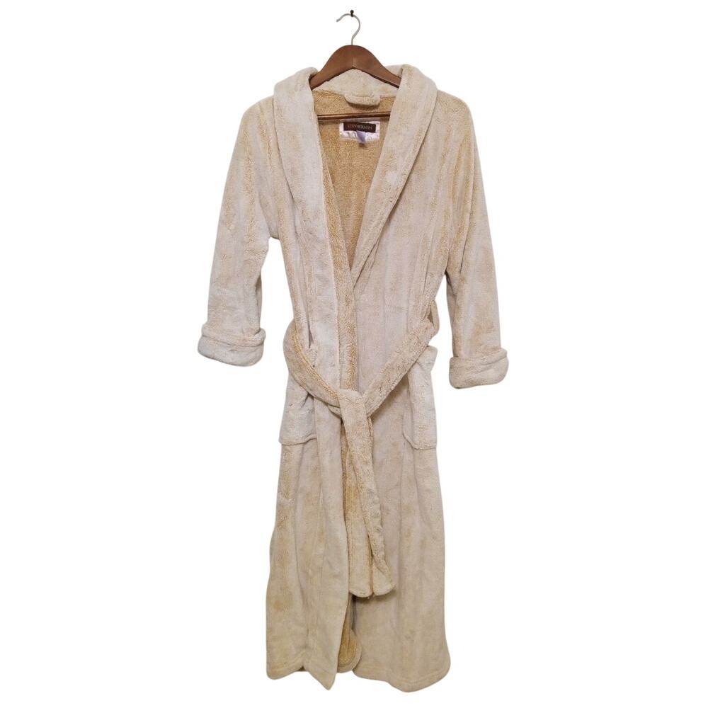 Vintage Stan Herman Plush Robe Beige Soft Shawl Collar Belted Loungewear SZ M